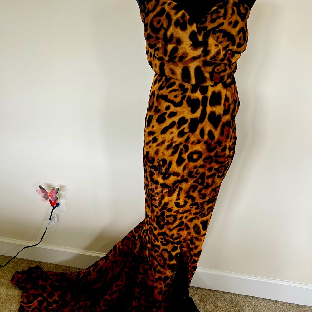 Leopard print maxi dress, sheer with built in bodysuit.